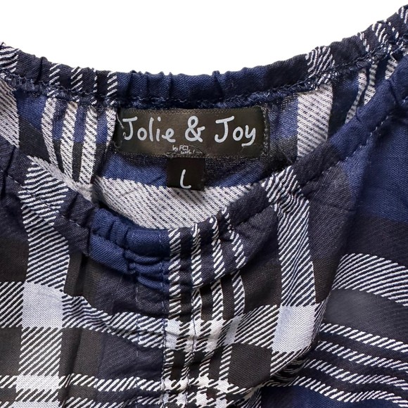 Jolie & Joy Long Sleeve Blue Drawstring Plaid Crop Top, Large, NWT - Picture 5 of 6